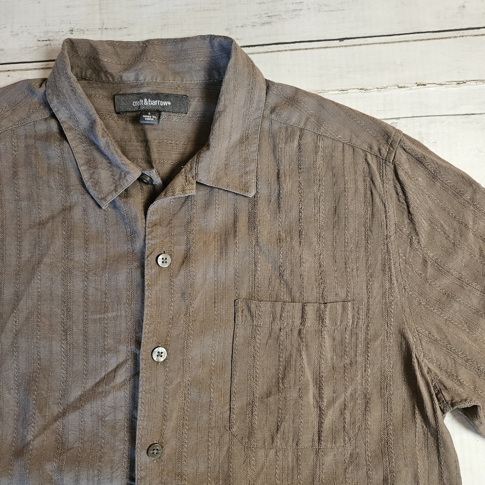 Men's Croft & Barrow 100% Silk Shirt Short Sleeve‎ Button Down Brown Taupe Large